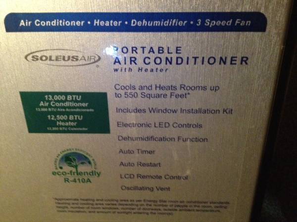 13,000 BTU Portable Air Conditioner w/ Dehumidefer, heat and remote :